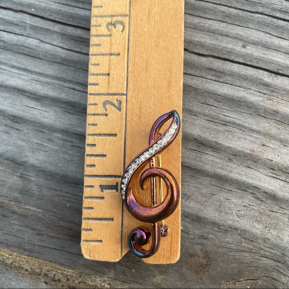 VTG Pin Brooch KREMENTZ Music Note Clef Tremble Silver Tone Crystal Swarovski - Picture 3 of 4